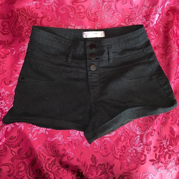 Black 3 Button High Waisted Shorts 